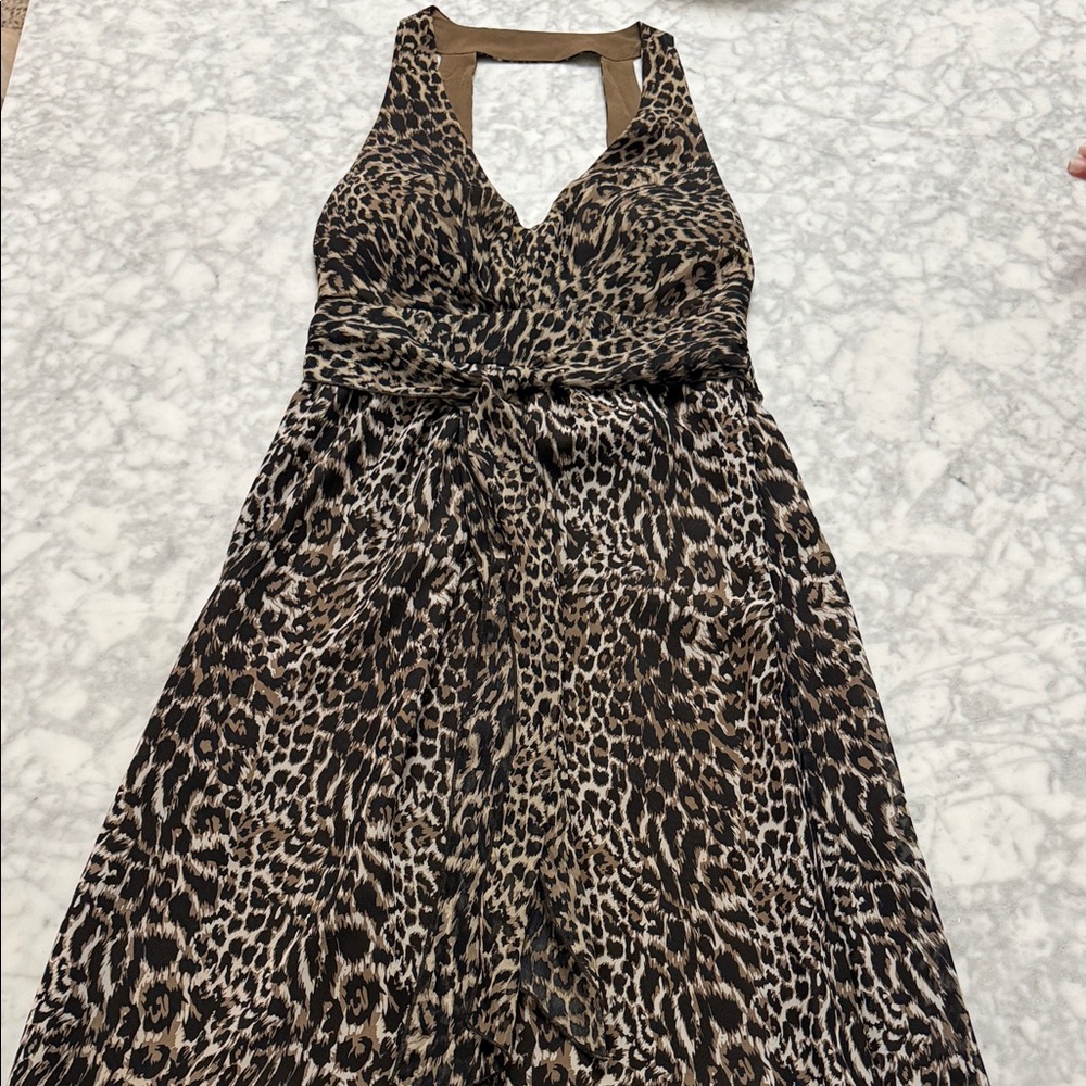 Ice Leopard Print Halter Maxi Dress in Brown and Black